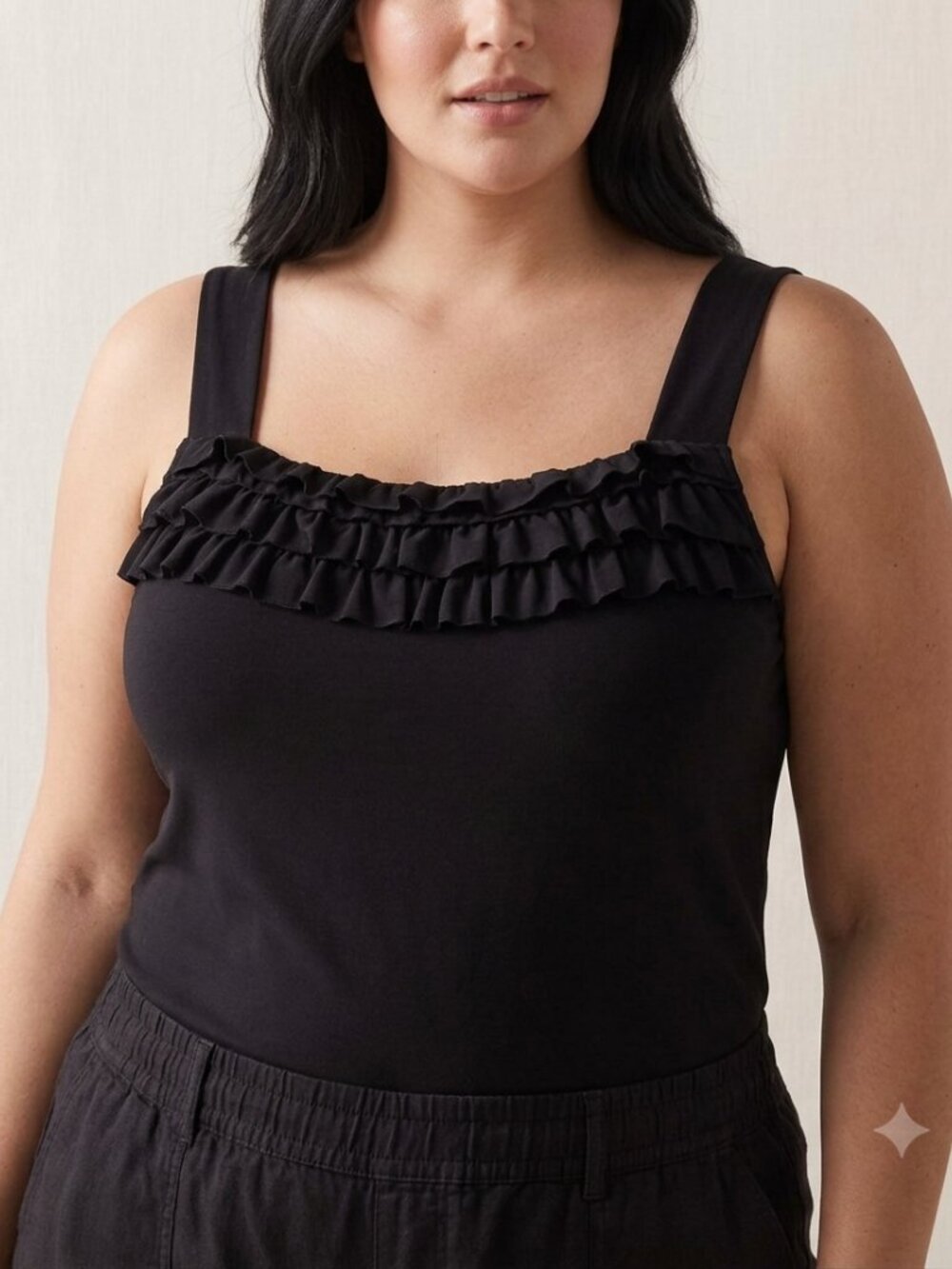 Susan Lawrence Woman Black Ruffle Tank Top Women's Plus Size 3X Made in USA